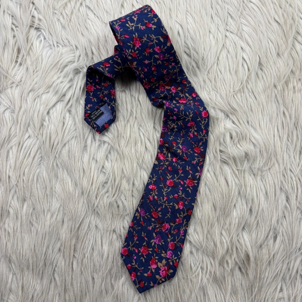 Bespoke New York Blue Pink Purple Floral‎ Skinny Neck Tie Rayon Cotton Preppy